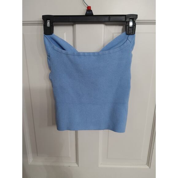 NWT Anrabess blue Twisted knit top sz Sm tube crop ribbed soft chic versatile - Picture 3 of 4